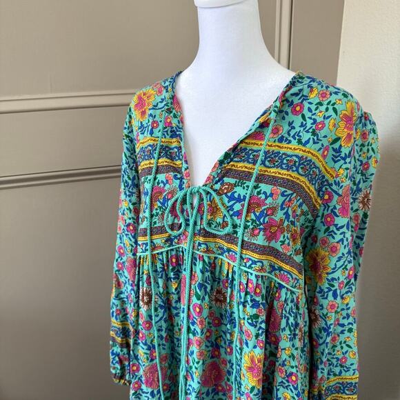 R.Vivimos Women's Floral Print Retro Boho V Neck Tassel Midi Dress Blue Multi XL - Picture 3 of 4